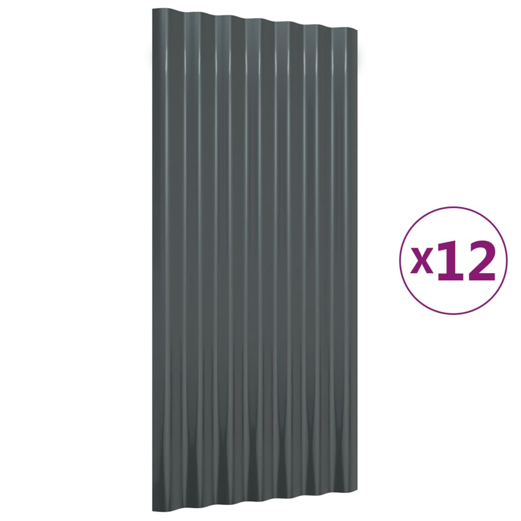 Střešní Panely 12 Ks Pozinkovaná Ocel Antracit 80 X 36 Cm