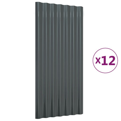 Střešní Panely 12 Ks Pozinkovaná Ocel Antracit 80 X 36 Cm