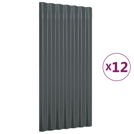 Střešní Panely 12 Ks Pozinkovaná Ocel Antracit 80 X 36 Cm