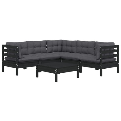 6Dílná Zahradní Sedací Souprava Podušky Černá Masivní Borovice