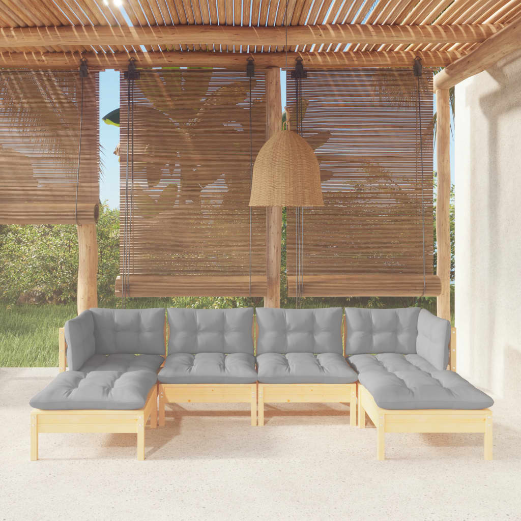 6Dílná Zahradní Sedací Souprava S Krémovými Poduškami Borovice