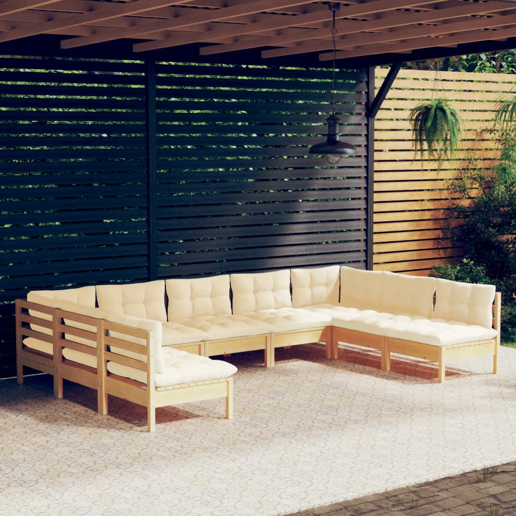 9Dílná Zahradní Souprava Krémové Podušky Masivní Borovice