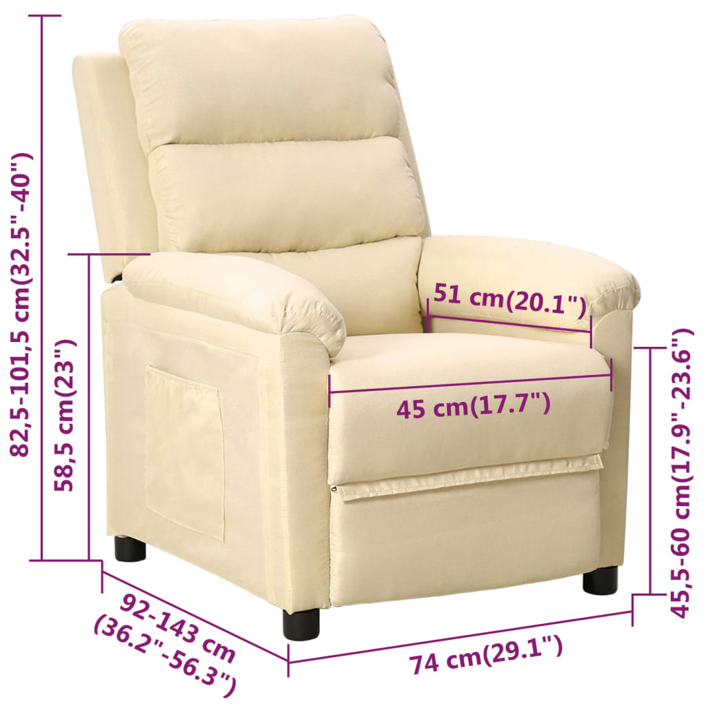 Polohovací Křeslo Krémové Textil
