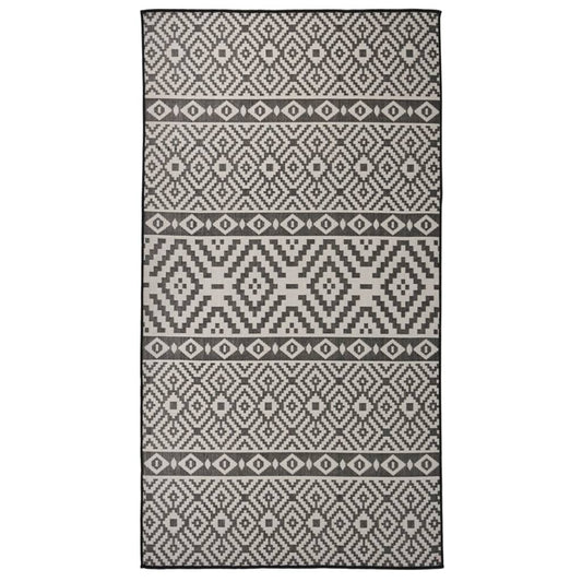 Venkovní hladce tkaný koberec 80 x 150 cm černé pruhy