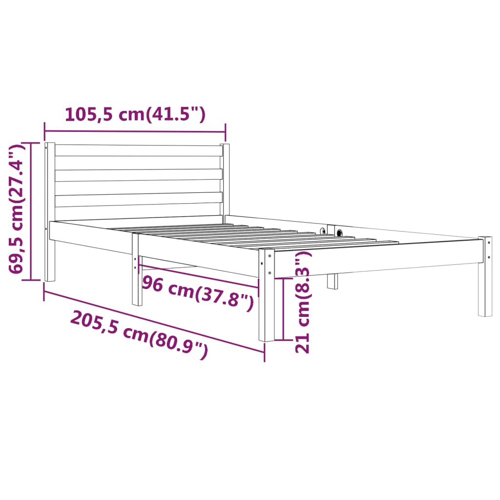 Rám Postele Masivní Borové Dřevo 100 X 200 Cm