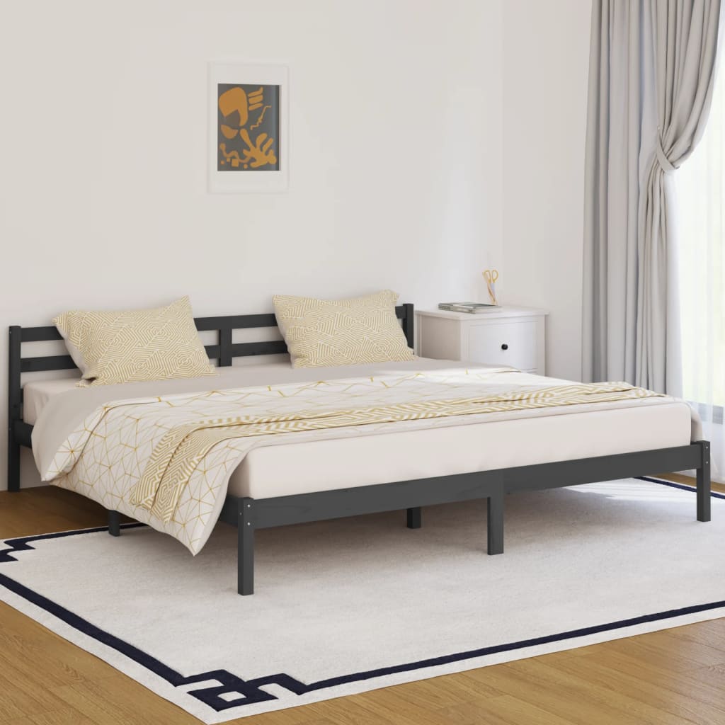 Rám Postele Masivní Borové Dřevo 200 X 200 Cm Šedý