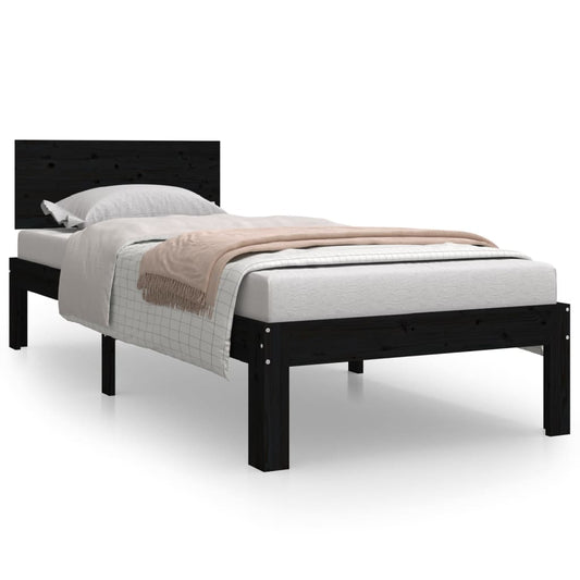 Rám Postele Černý Masivní Dřevo 75 X 190 Cm Malé Jednolůžko