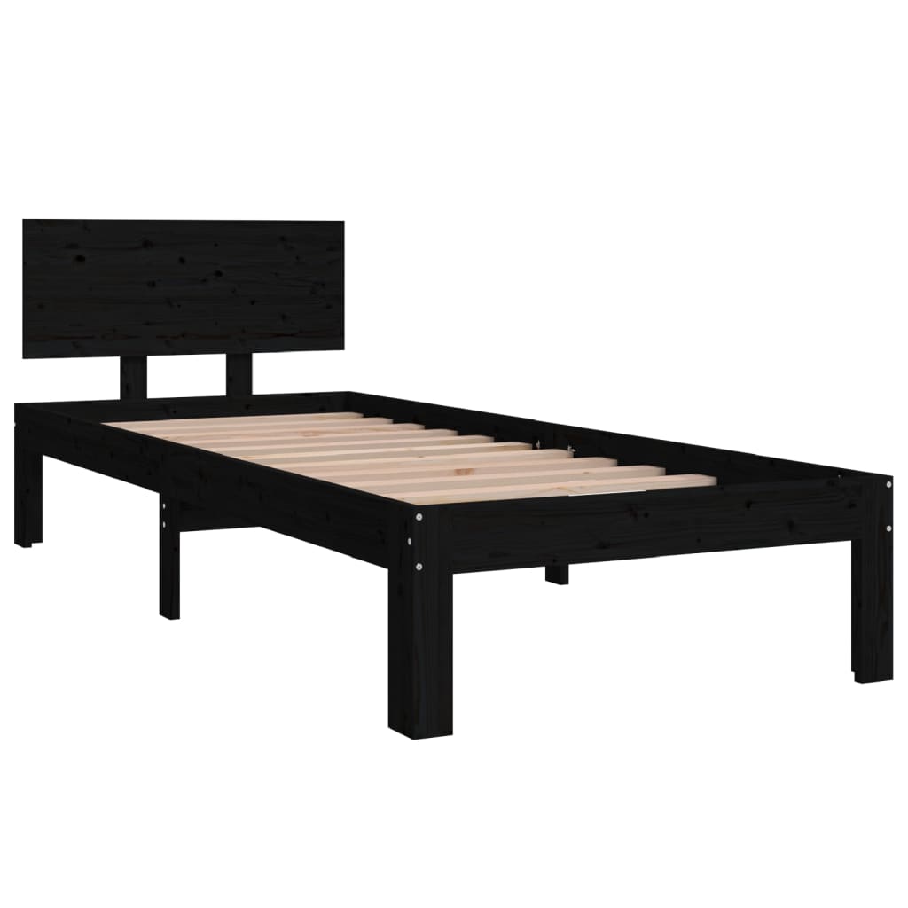 Rám Postele Černý Masivní Dřevo 75 X 190 Cm Malé Jednolůžko