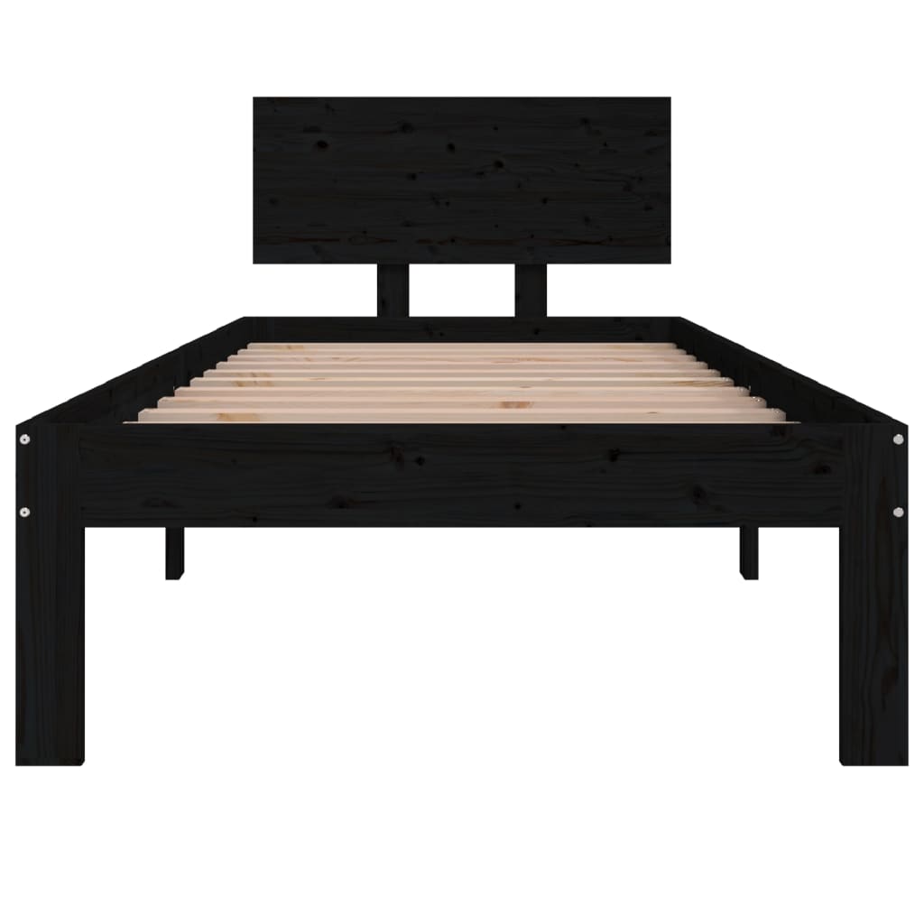 Rám Postele Černý Masivní Dřevo 75 X 190 Cm Malé Jednolůžko