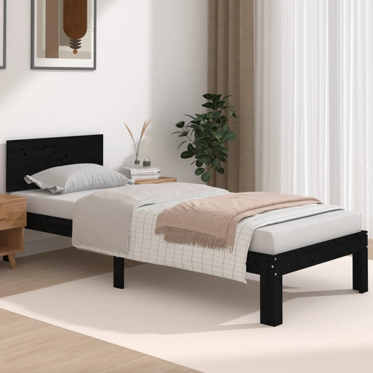 Rám Postele Černý Masivní Dřevo 75 X 190 Cm Malé Jednolůžko