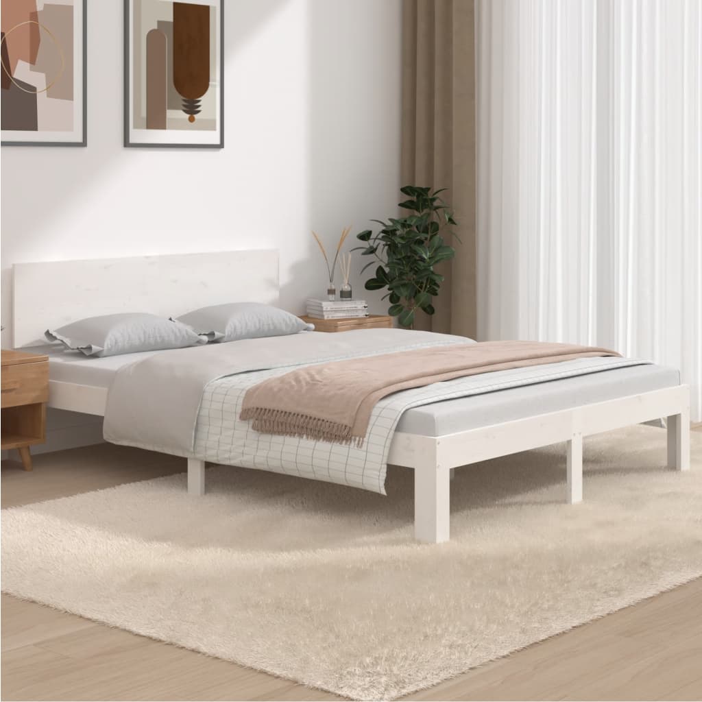 Rám Postele Bílý Masivní Dřevo 150 X 200 Cm King Size