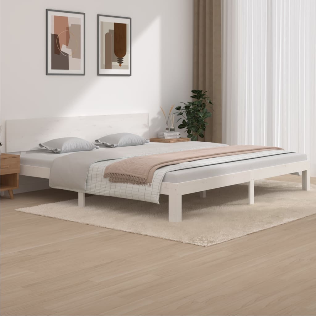 Rám Postele Bílý Masivní Dřevo Borovice 200 X 200 Cm