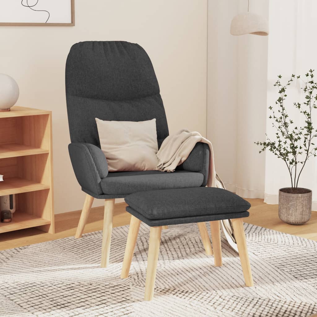Relaxační Křeslo Se Stoličkou Tmavě Šedé Textil