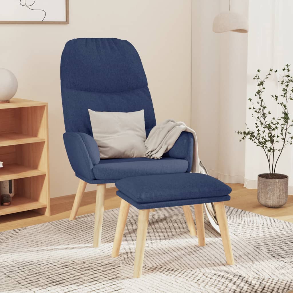 Relaxační Křeslo Se Stoličkou Modré Textil