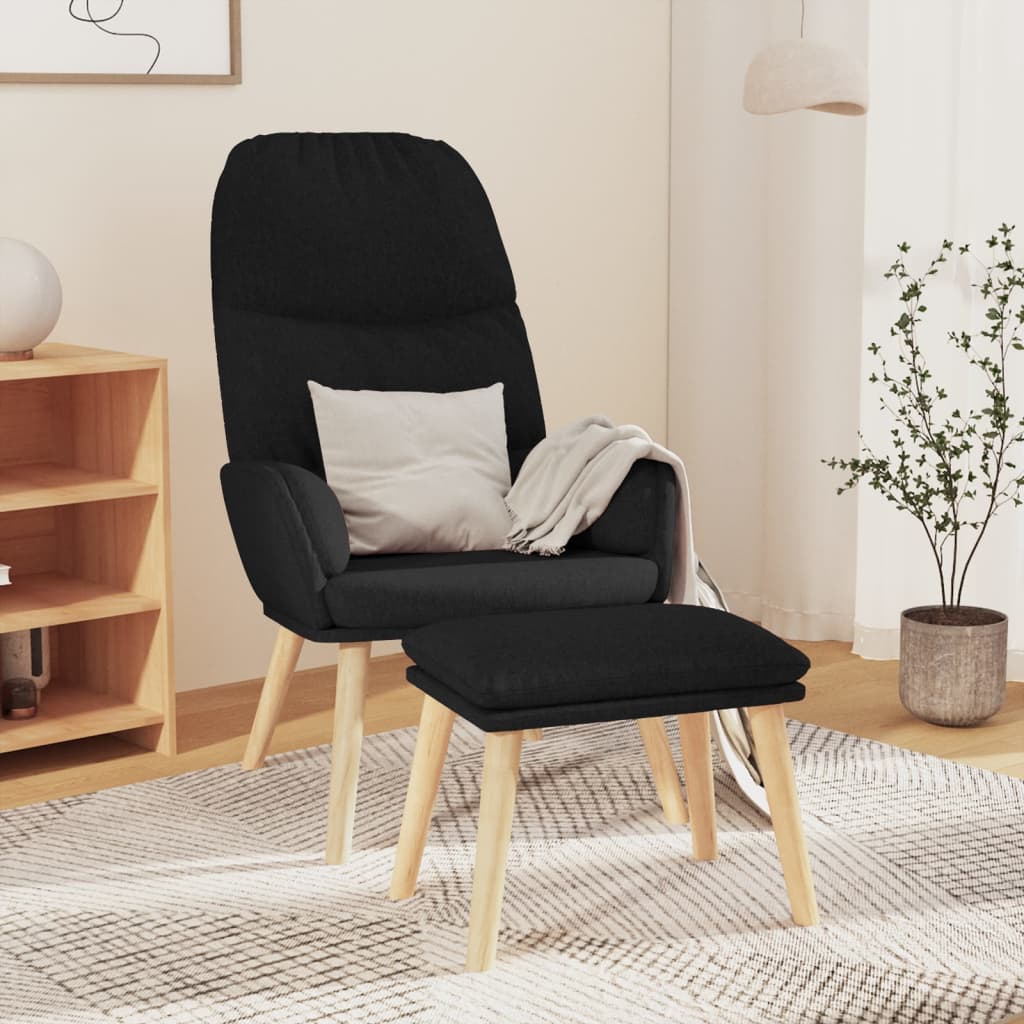 Relaxační Křeslo Se Stoličkou Černé Textil