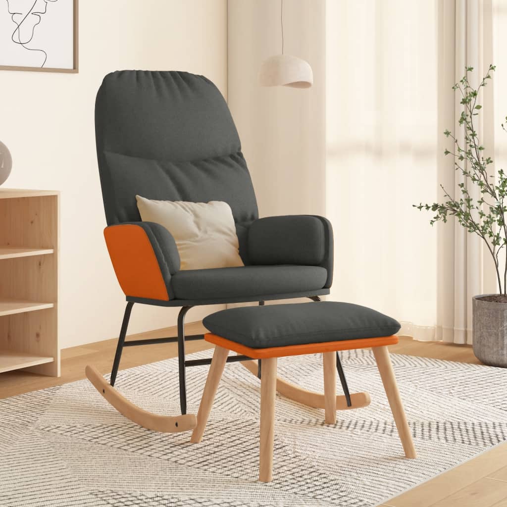 Houpací Křeslo Se Stoličkou Tmavě Šedé Textil