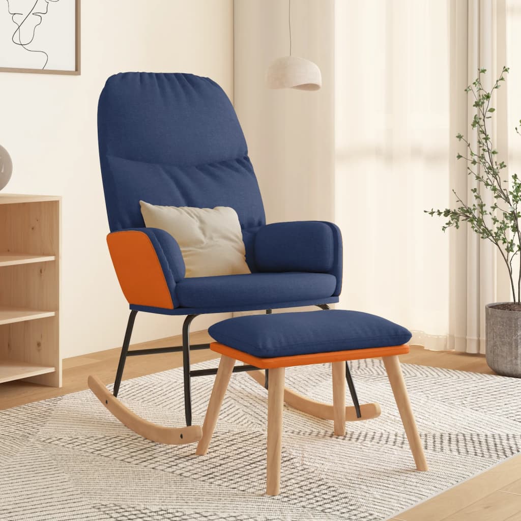 Houpací Křeslo Se Stoličkou Modré Textil