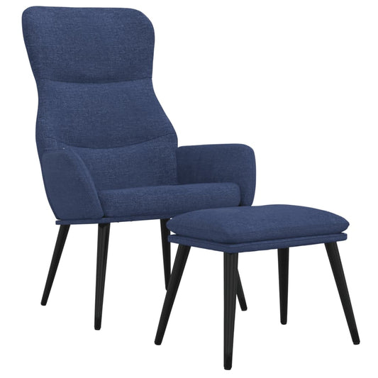 Relaxační Křeslo Se Stoličkou Modré Textil