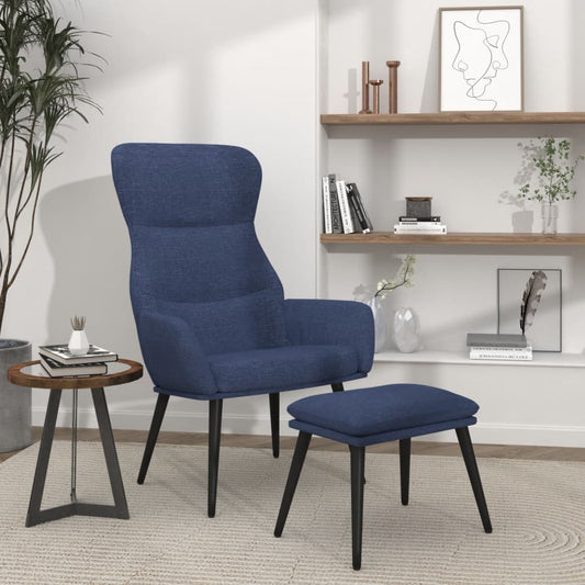 Relaxační Křeslo Se Stoličkou Modré Textil