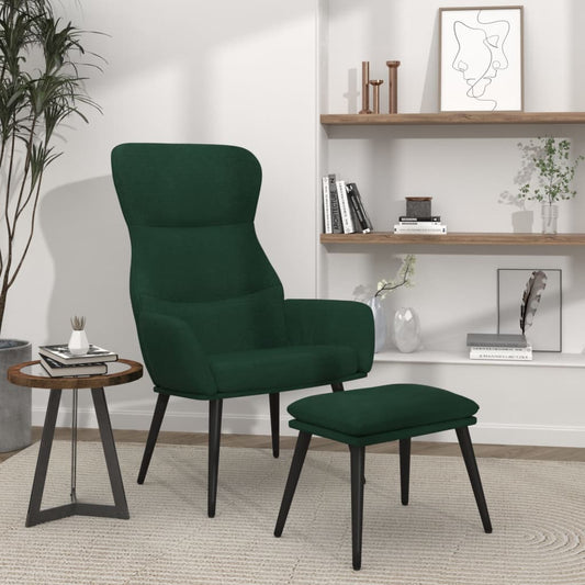 Relaxační Křeslo Se Stoličkou Tmavě Zelené Textil