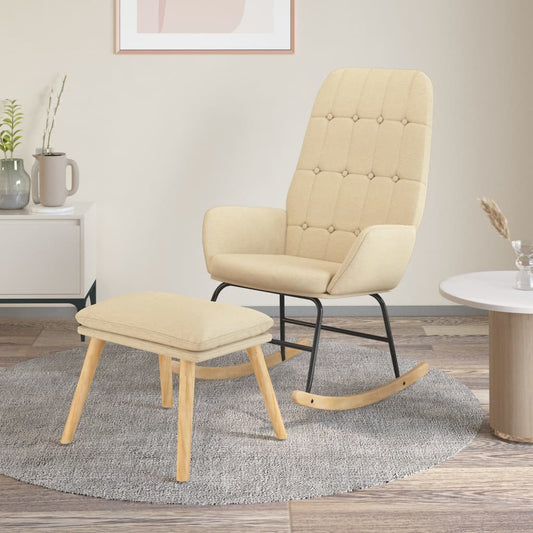 Houpací Křeslo S Podnožkou Krémové Textil