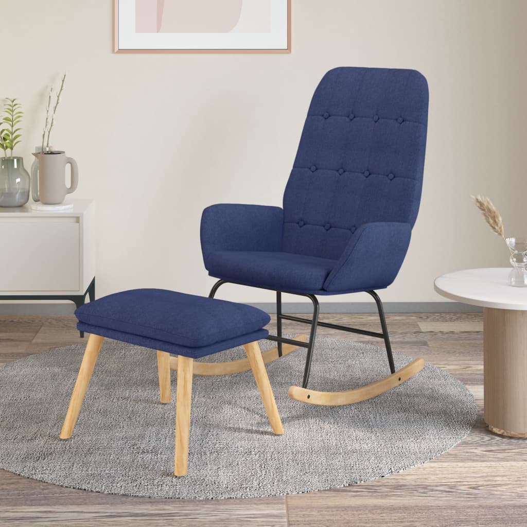 Houpací Křeslo S Podnožkou Modré Textil