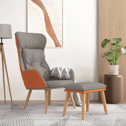 Relaxační Křeslo S Podnožkou Světle Šedá Umělá Kůže A Textil