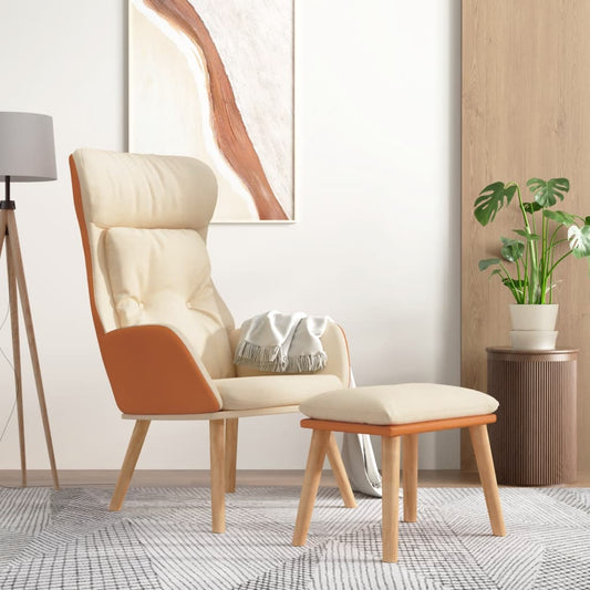 Relaxační Křeslo S Podnožkou Krémová Umělá Kůže A Textil