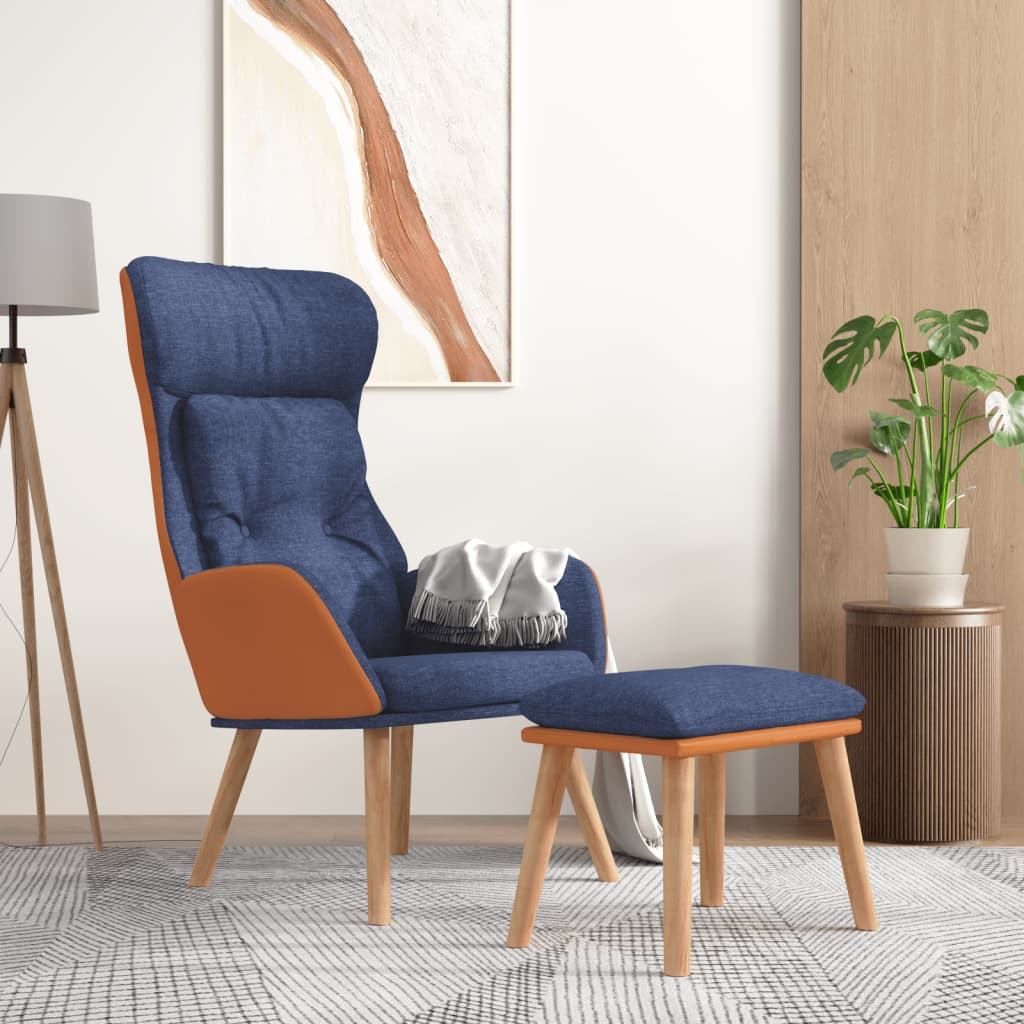 Relaxační Křeslo S Podnožkou Modré Umělá Kůže A Textil