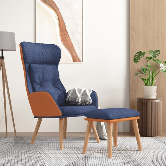 Relaxační Křeslo S Podnožkou Modré Umělá Kůže A Textil