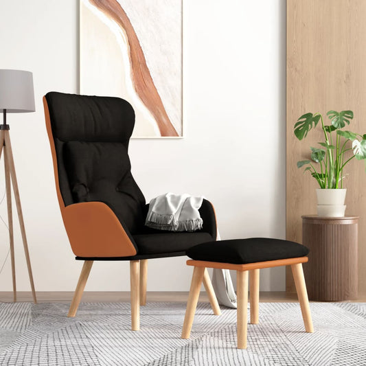 Relaxační Křeslo S Podnožkou Černá Umělá Kůže A Textil