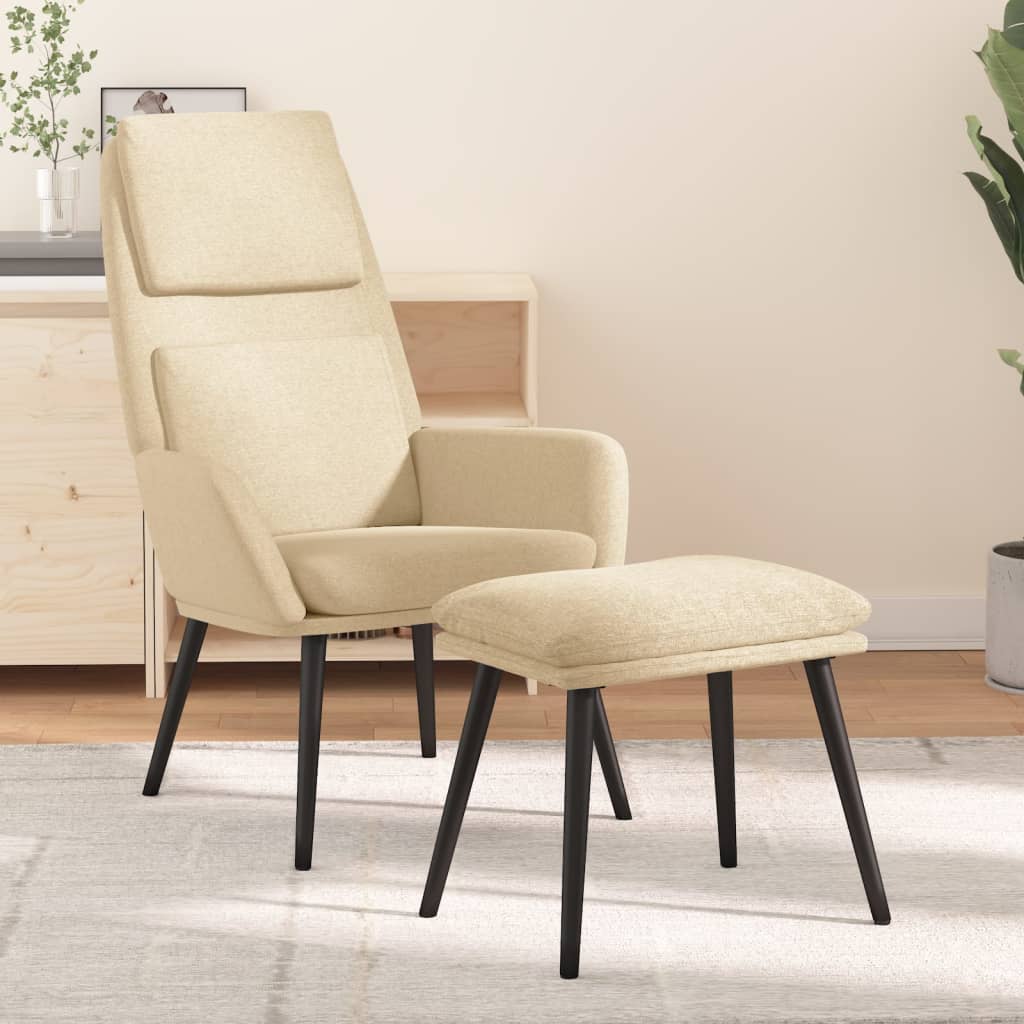 Relaxační Křeslo Se Stoličkou Krémové Textil