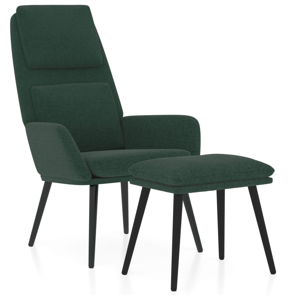 Relaxační Křeslo Se Stoličkou Tmavě Zelené Textil