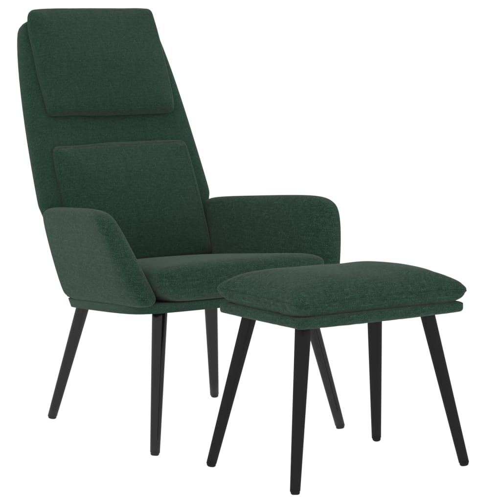 Relaxační Křeslo Se Stoličkou Tmavě Zelené Textil