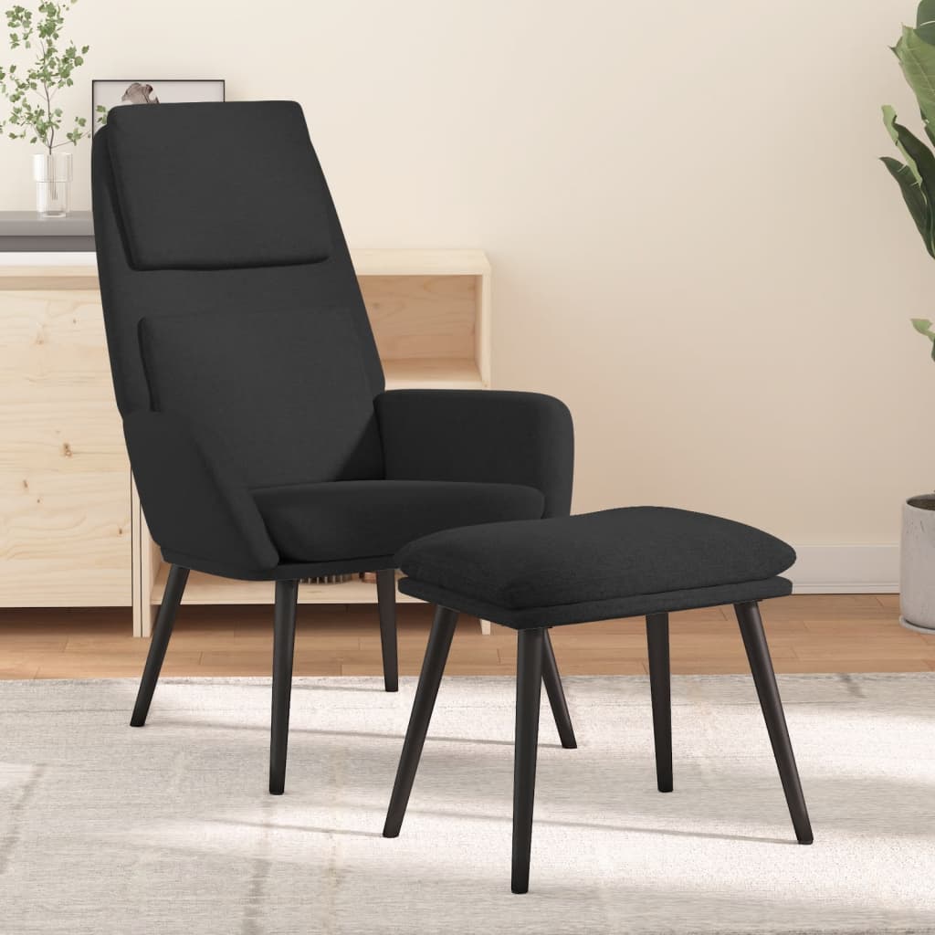 Relaxační Křeslo Se Stoličkou Černé Textil