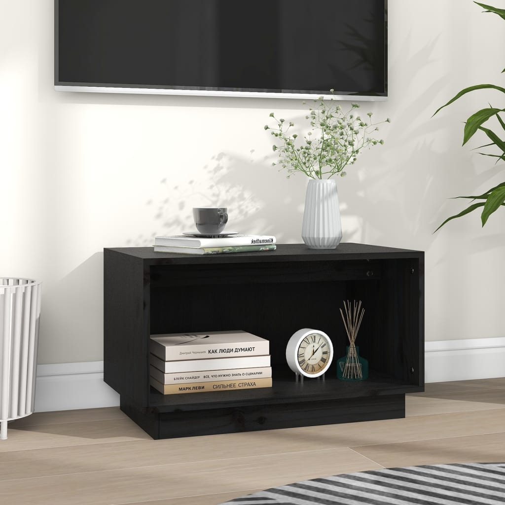 Tv Skříňka Černá 60 X 35 X 35 Cm Masivní Borové Dřevo