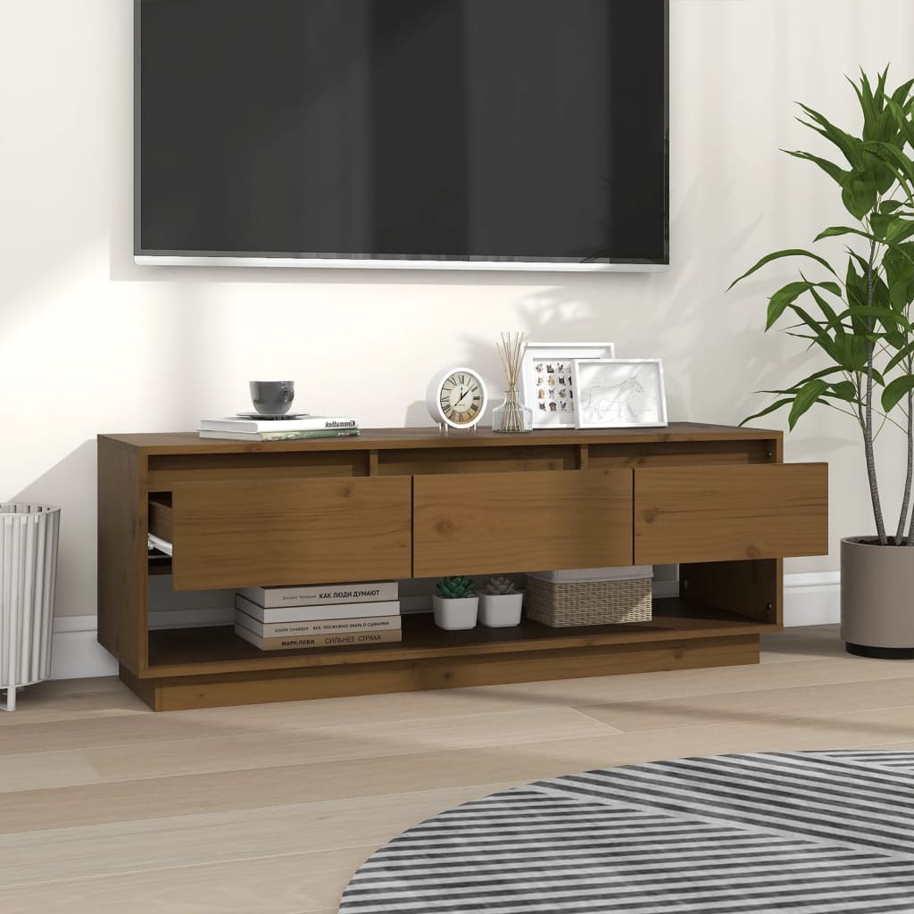Tv Skříňka Medově Hnědá 110,5 X 34 X 40 Cm Masivní Borové Dřevo