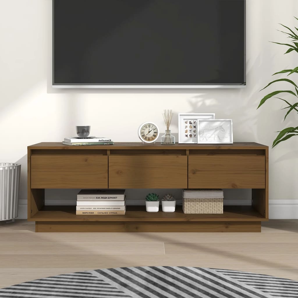 Tv Skříňka Medově Hnědá 110,5 X 34 X 40 Cm Masivní Borové Dřevo