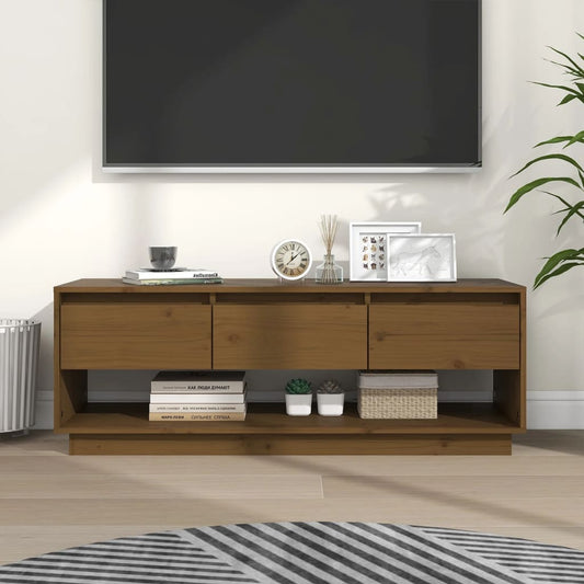Tv Skříňka Medově Hnědá 110,5 X 34 X 40 Cm Masivní Borové Dřevo