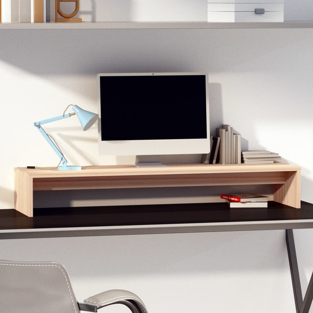 Stojan Na Monitor Bílý 100 X 27 X 15 Cm Masivní Borové Dřevo