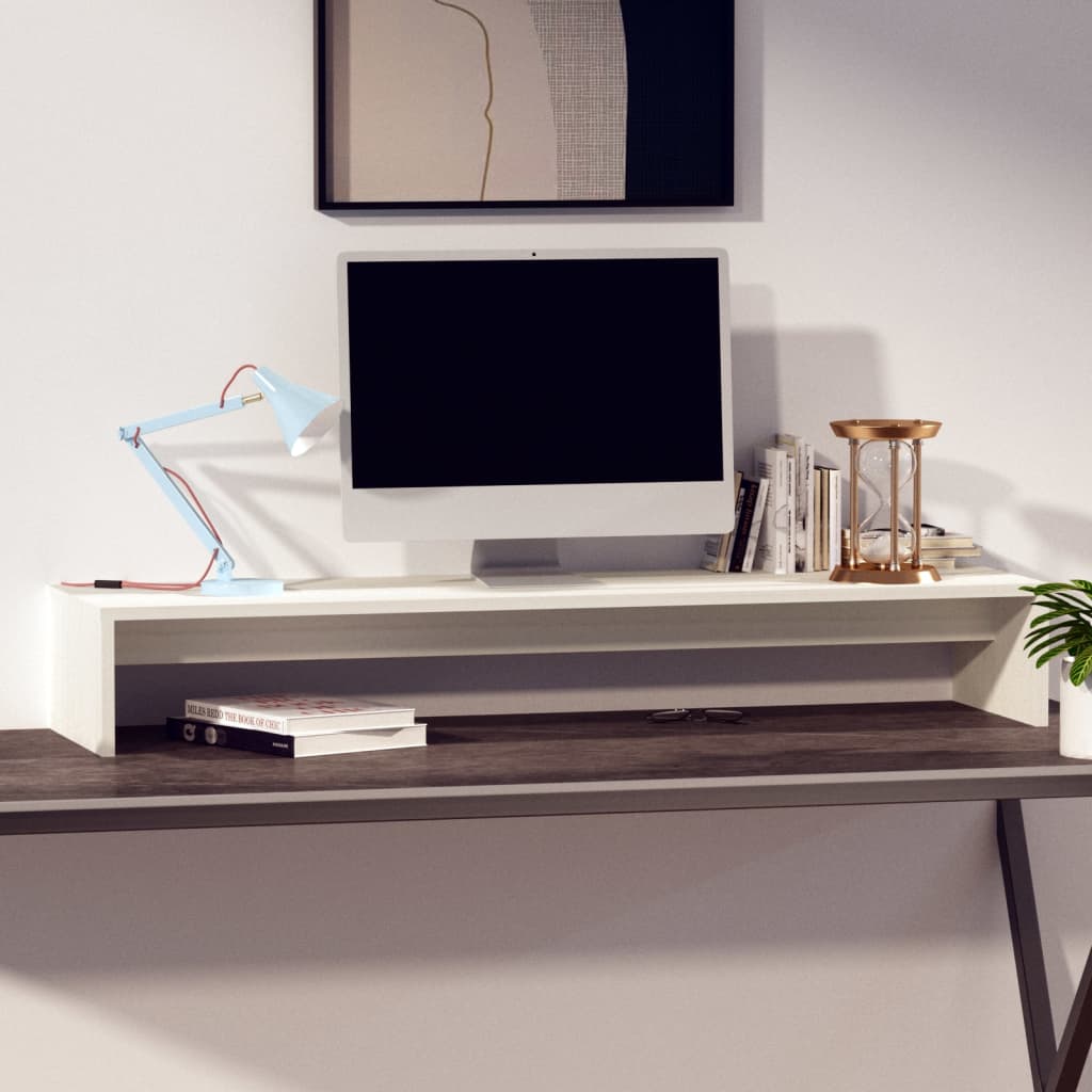 Stojan Na Monitor Bílý 100 X 27 X 15 Cm Masivní Borové Dřevo