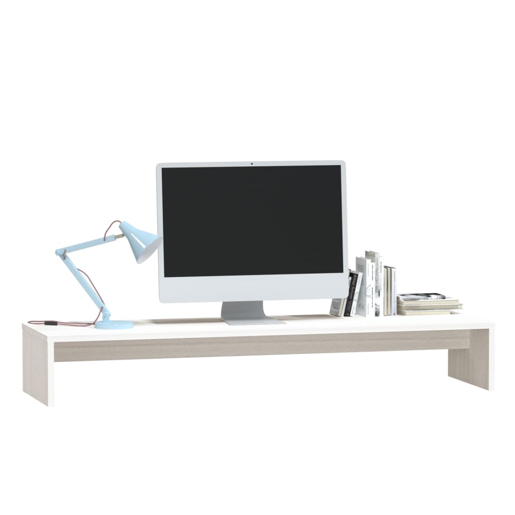 Stojan Na Monitor Bílý 100 X 27 X 15 Cm Masivní Borové Dřevo