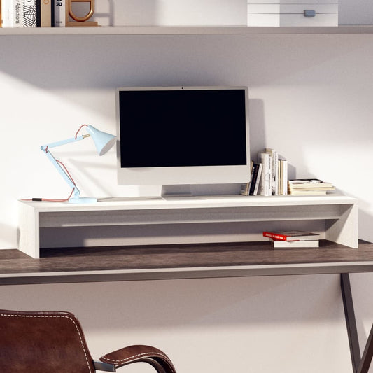 Stojan Na Monitor Bílý 100 X 27 X 15 Cm Masivní Borové Dřevo