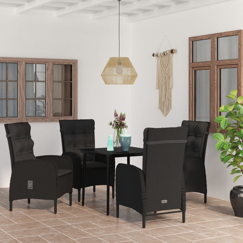 5Dílný Zahradní Jídelní Set S Poduškami Šedý A Černý