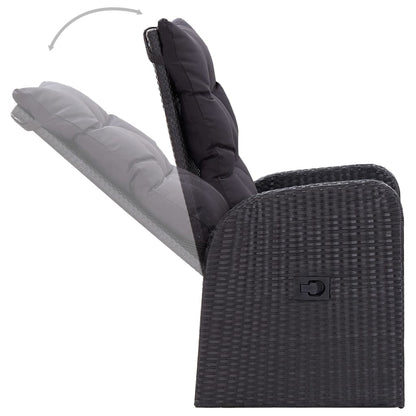 7Dílný Zahradní Jídelní Set S Poduškami Černý