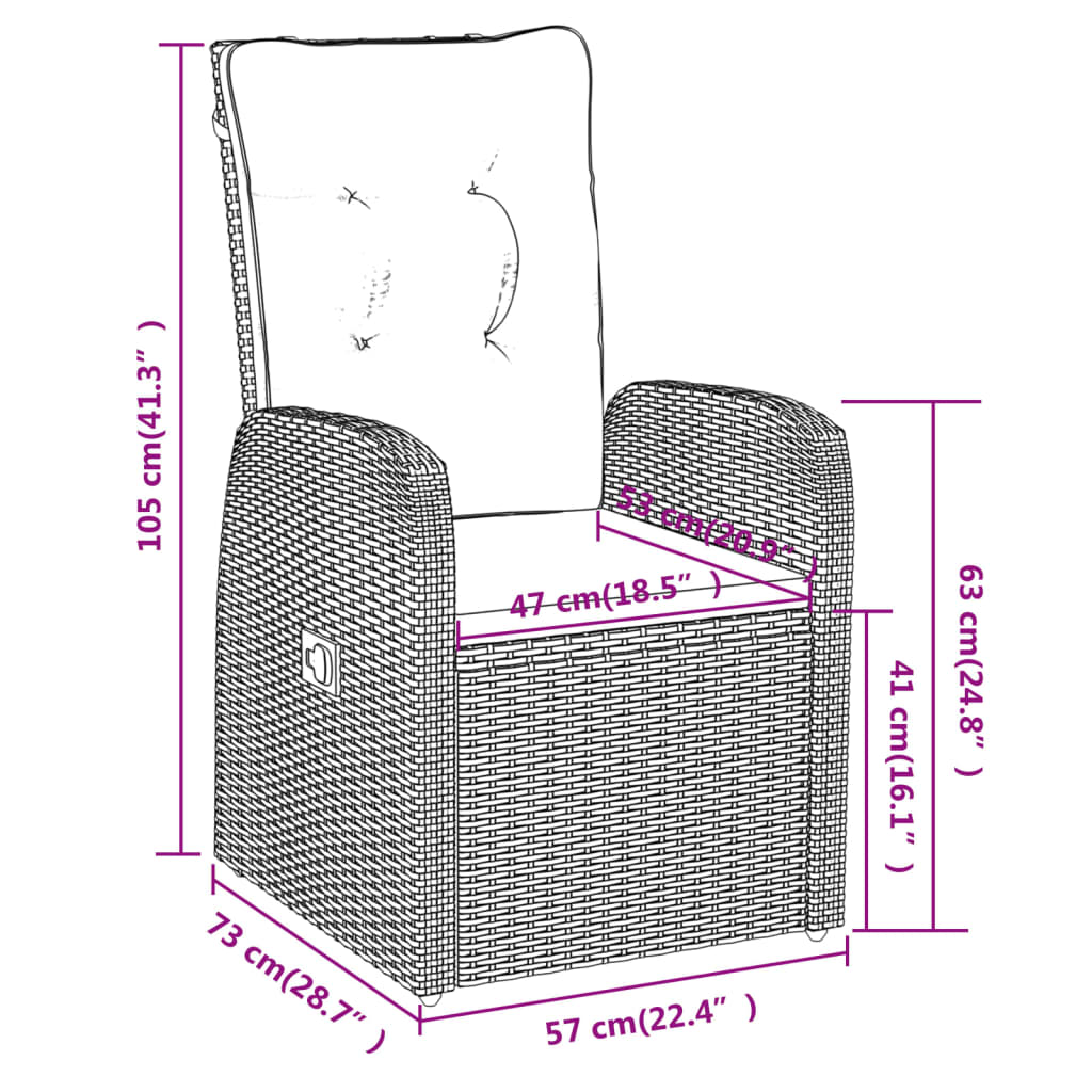 7Dílný Zahradní Jídelní Set S Poduškami Černý