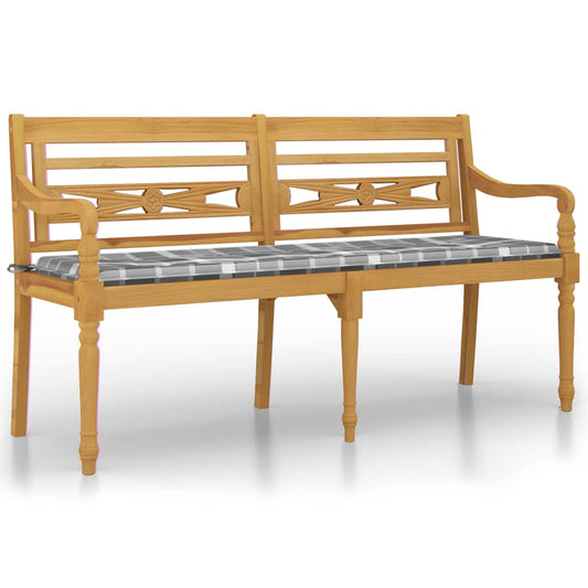 Lavice Batavia Šedá Kostkovaná Poduška 150 Cm Masivní Teak
