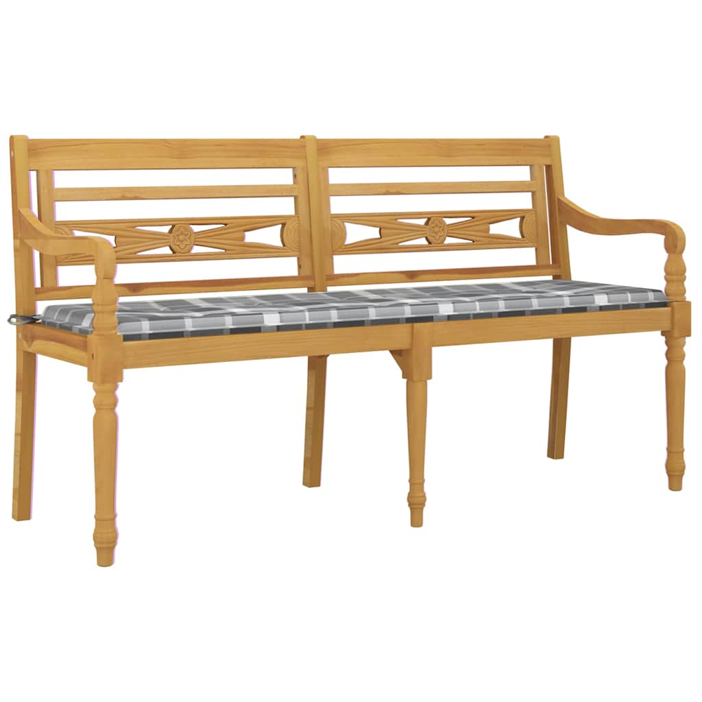 Lavice Batavia Šedá Kostkovaná Poduška 150 Cm Masivní Teak