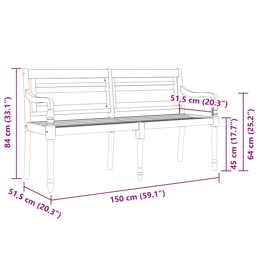 Lavice Batavia Šedá Kostkovaná Poduška 150 Cm Masivní Teak