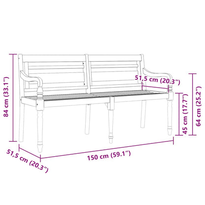 Lavice Batavia Šedá Kostkovaná Poduška 150 Cm Masivní Teak